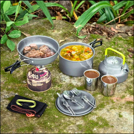 Compact Camping Cookware Set - Non-Stick Pots, Pans & Foldable Tableware for Outdoor Adventures