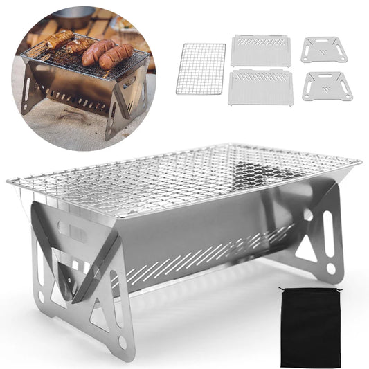 Portable Folding BBQ Grill: Multifunction Camping Stove with Stainless Steel Rack